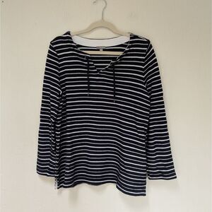Talbots Knit Pullover Top Women's Large Navy Blue White Stripes Sweater